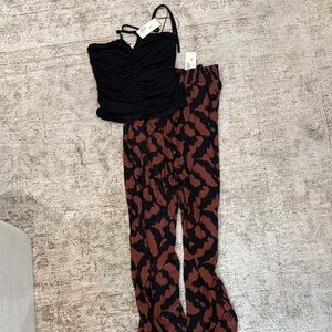 Evereve Black and Brown Wide Leg Pants